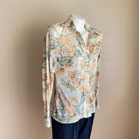 Vintage By Bogart of Texas Size 14 Floral Women's Blouse Pointy Collar Peachy - Picture 8 of 10